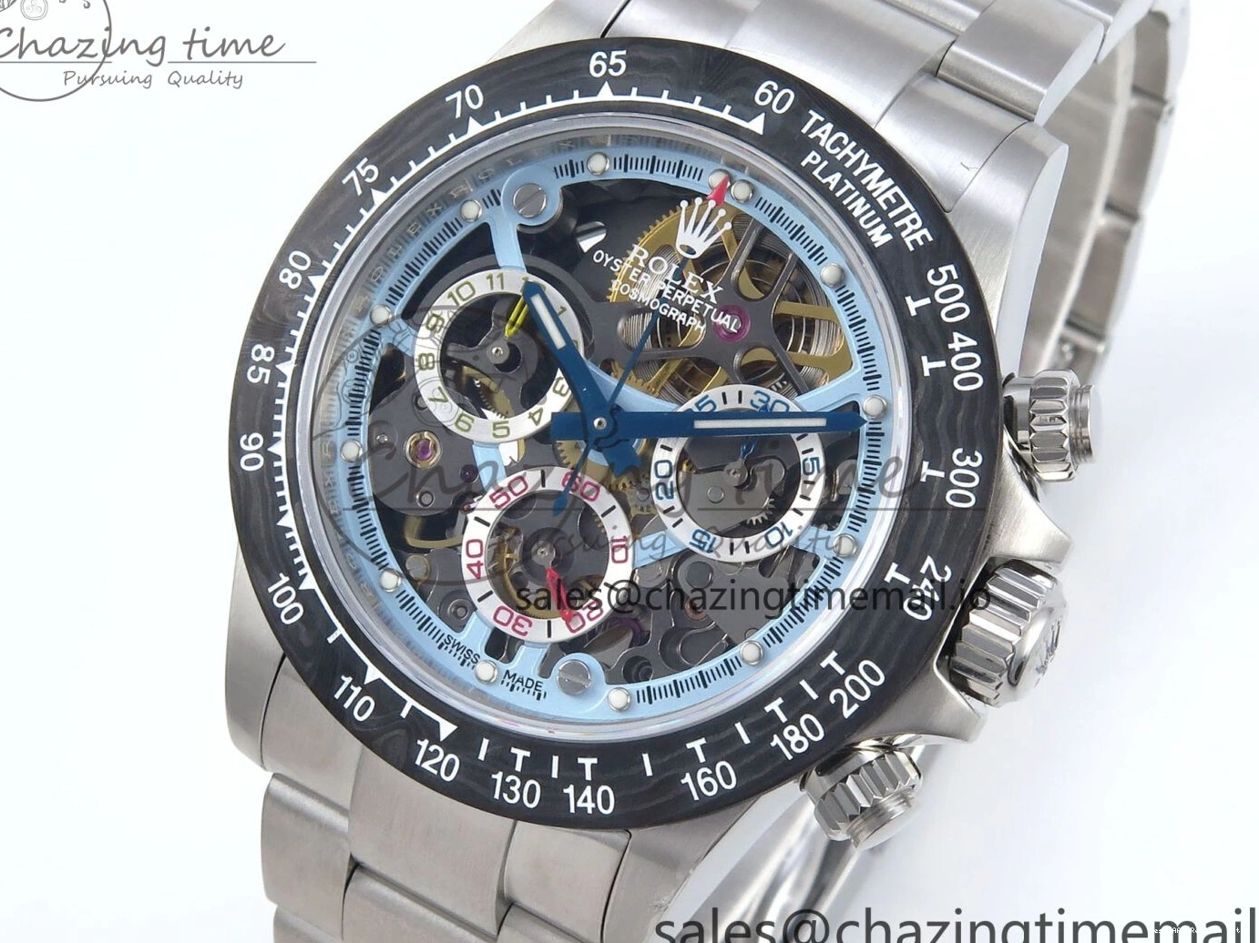 AAA Replica Watches Daytona Edition Bracelet Dial SS Carbon Best on Durable SS Skeleton Bezel DD 369 Artisans GETF 1229